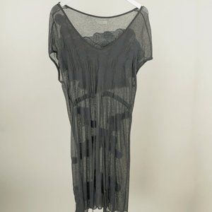 Sarah Pacini Grey Geometric Mesh-Knit Dress